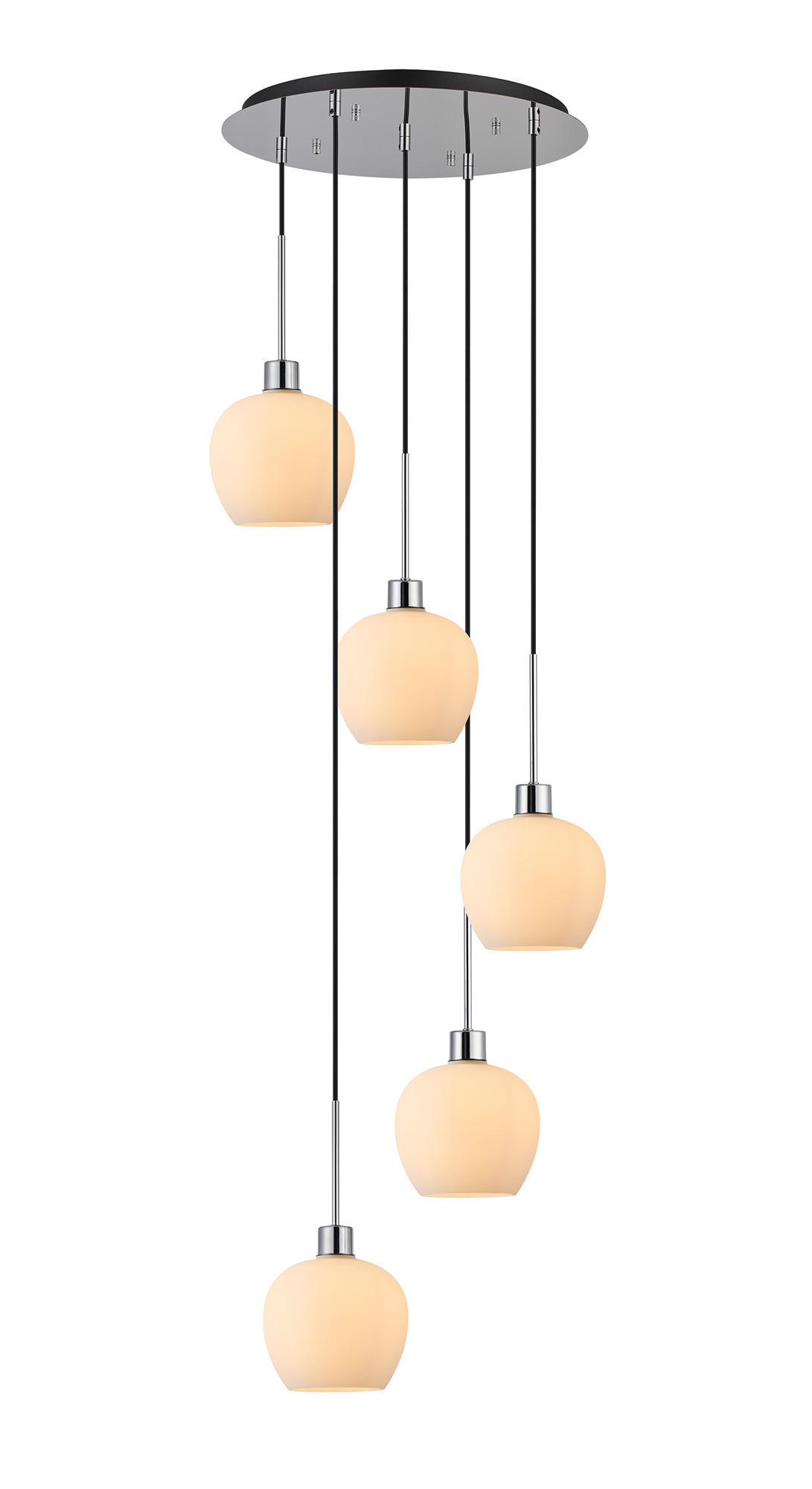 DK1291  Lori 45cm Round Pendant, 5 Light Adjustable E27, Polished Chrome/Opal Wine Shades